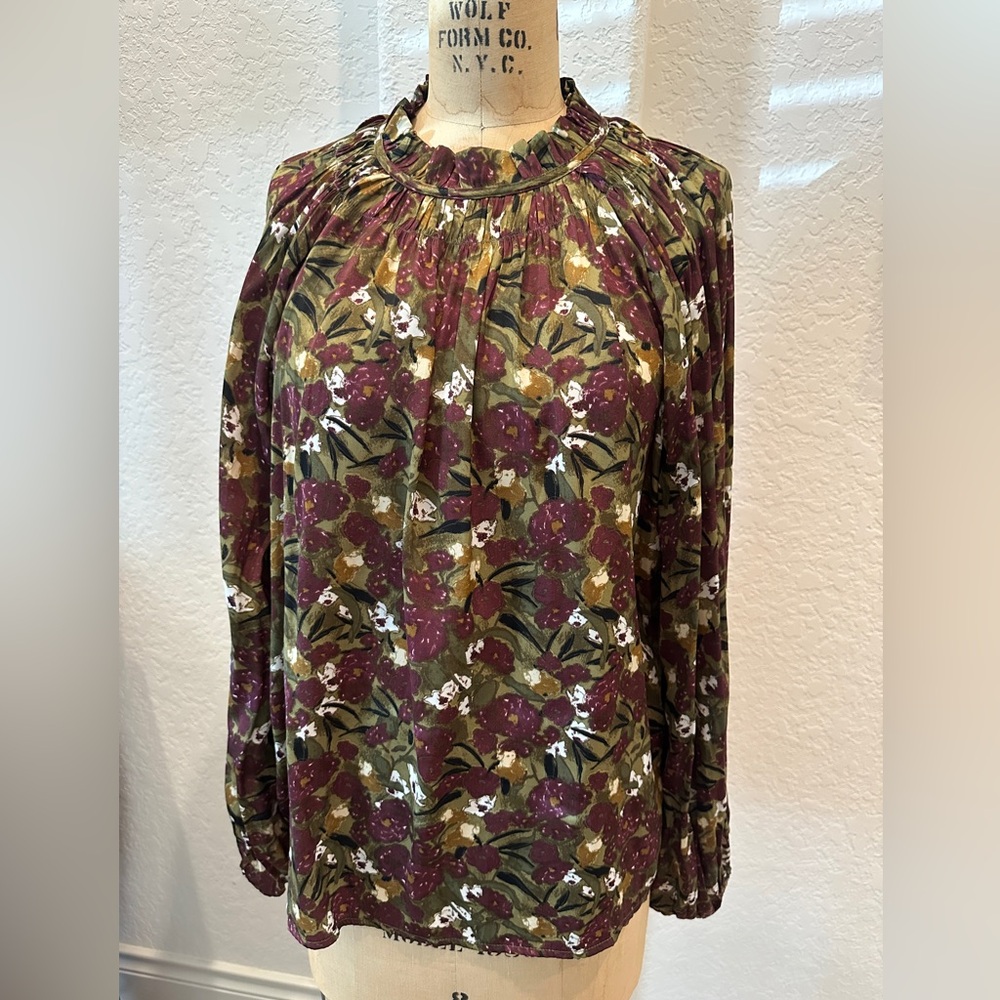 Chic Floral Women's Blouse in Purple and Green